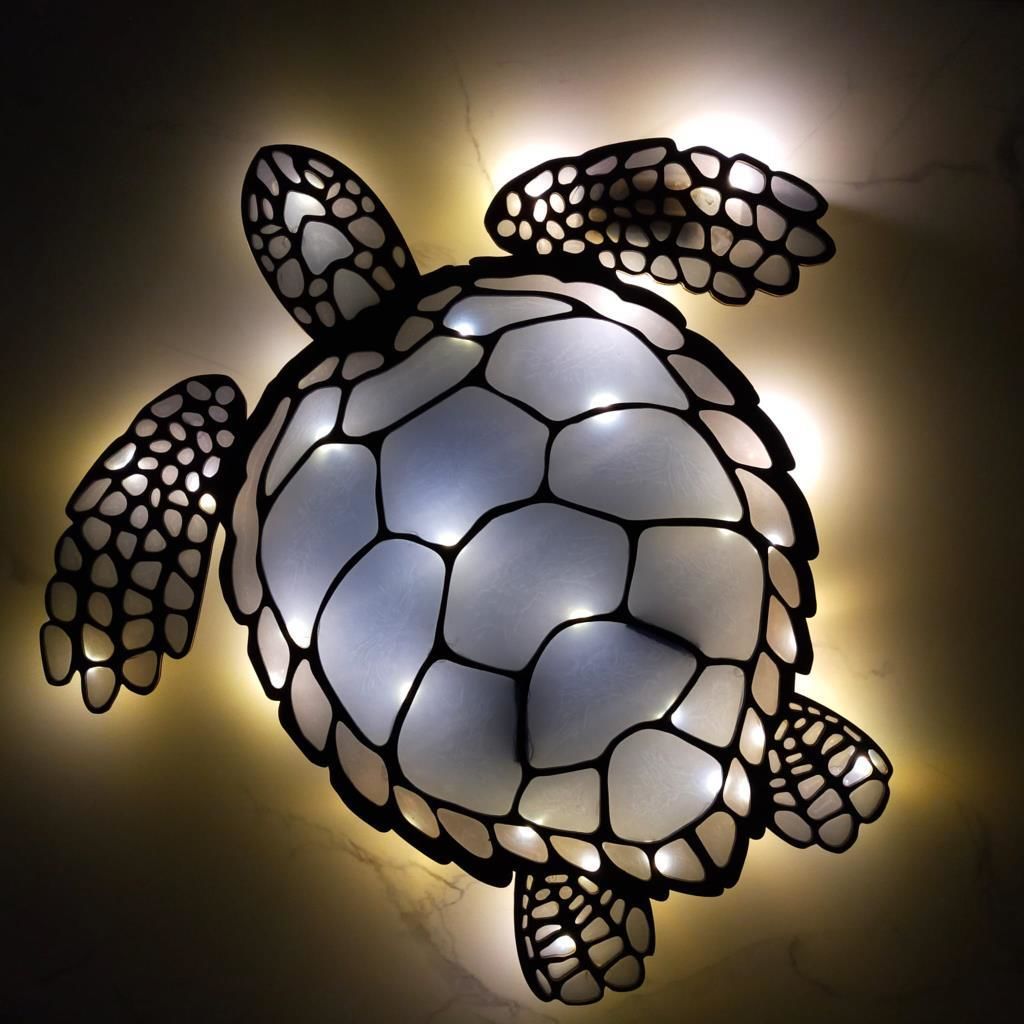 Veraart Epoksili Ahşap Deniz Kaplumbağası Duvar Dekorlu Gece Lambası Siyah 70 cm