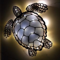Veraart Epoksili Ahşap Deniz Kaplumbağası Duvar Dekorlu Gece Lambası Gold 70 cm