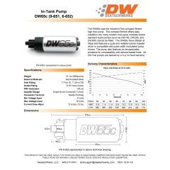 FUEL PUMP DW65C DEATSCHWERKS (265LPH), UNIVERSAL INSTALL KIT 9-1000 WITH MOUNTING CLIPS