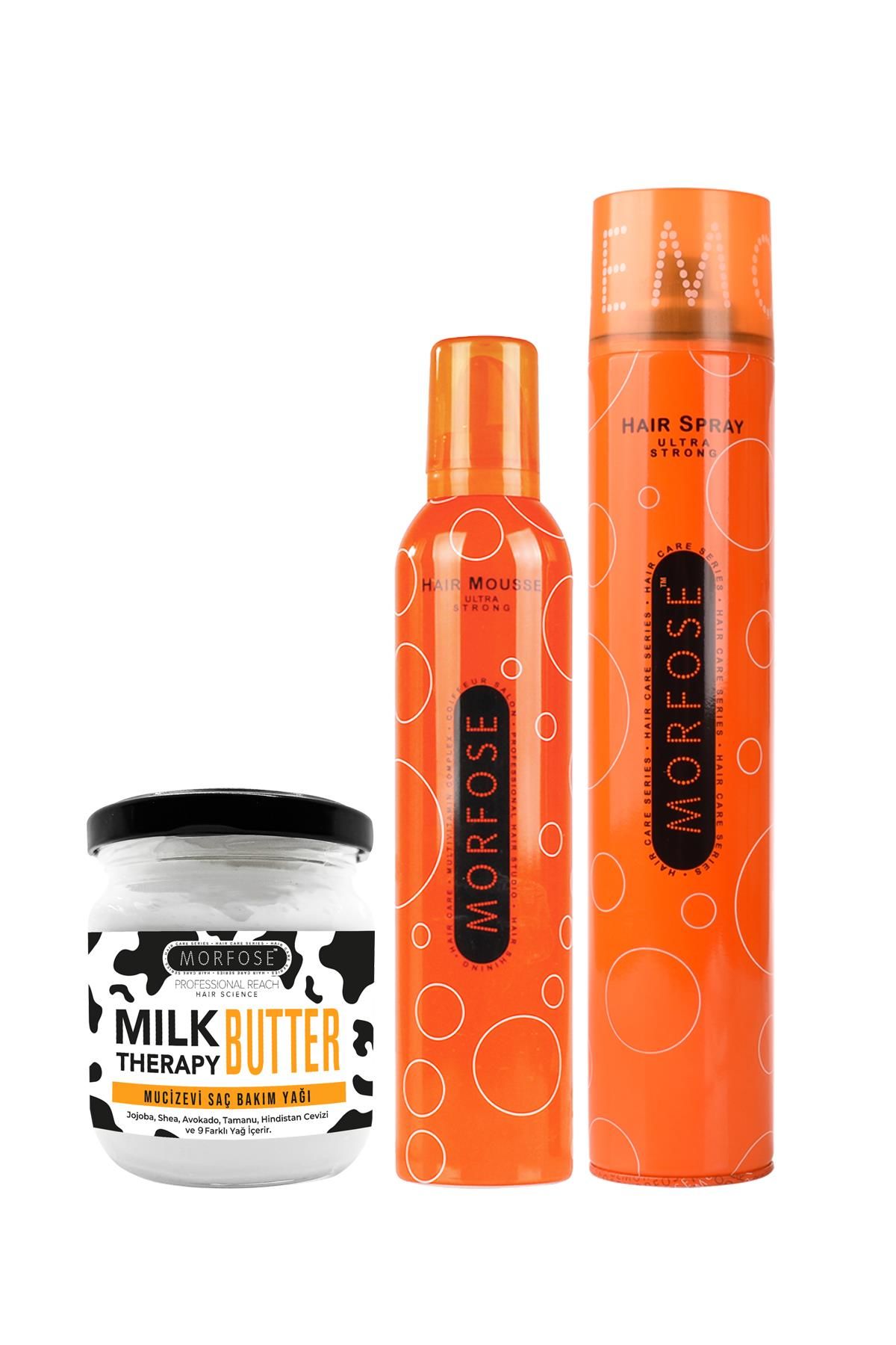 Morfose Milk Therapy Butter + Morfose 400 ML Ultra Strong Saç Spreyi  + Morfose 350 ML Ultra Strong Saç Köpüğü