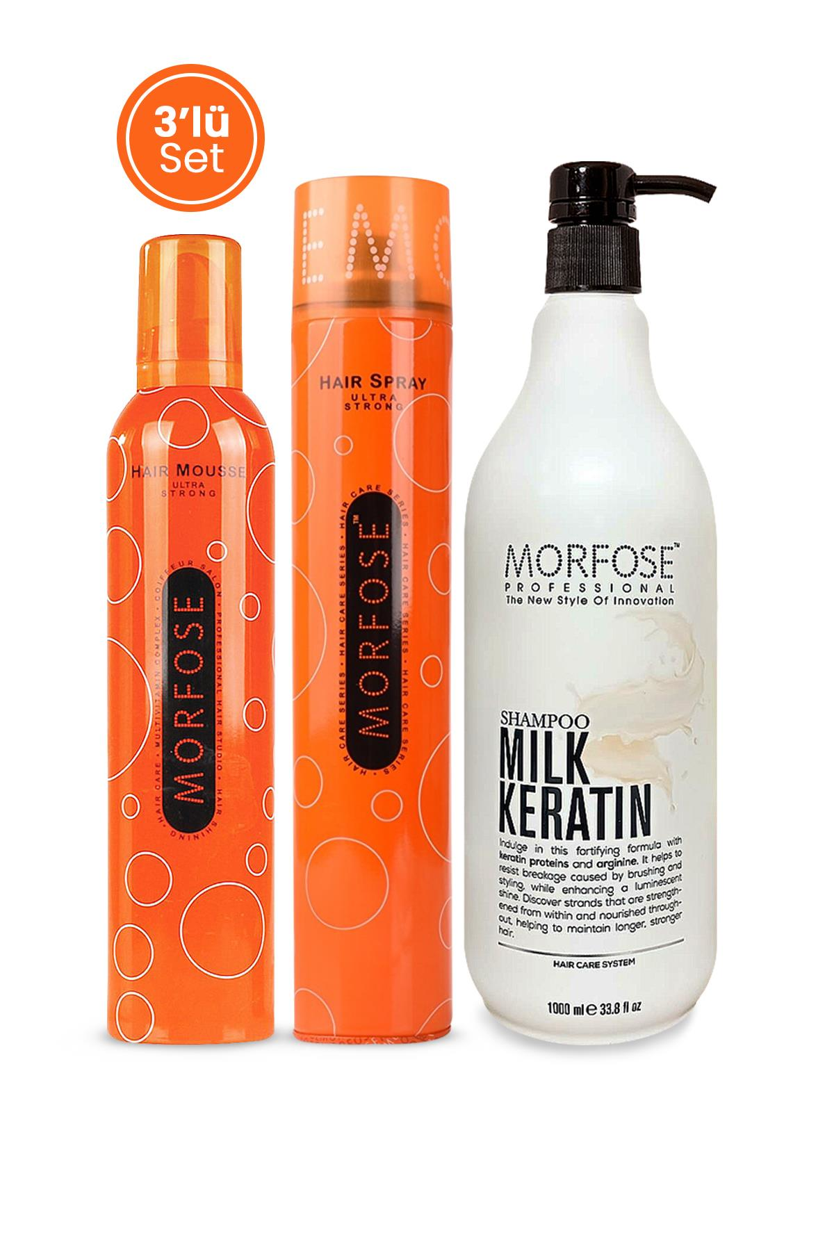 Morfose Milk Keratin Sütü Şampuanı 3'lü Ultra Bakım ve Şekillendirme Seti