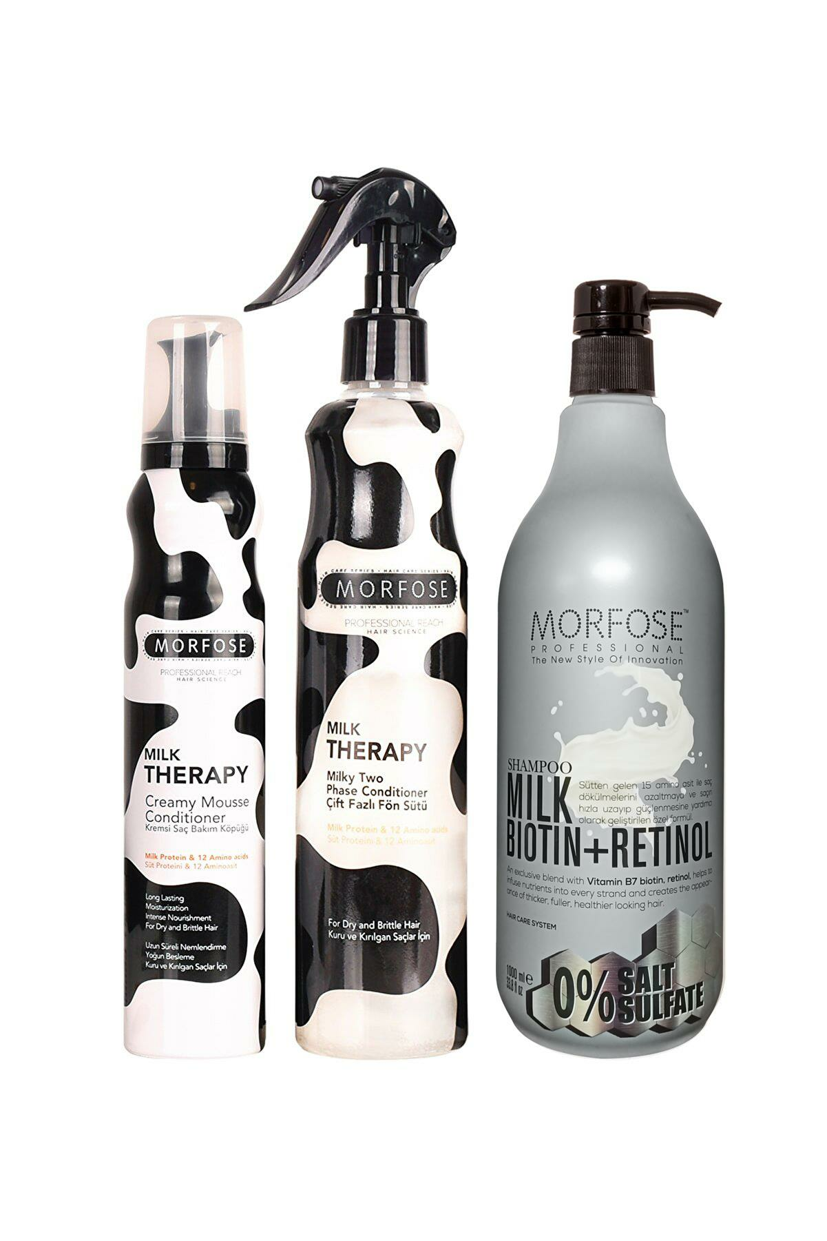 Morfose Sülfatsız Milk Biotin+Retinol İçerikli Tuzsuz Şampuanı 3'lü Saç Bakım Seti