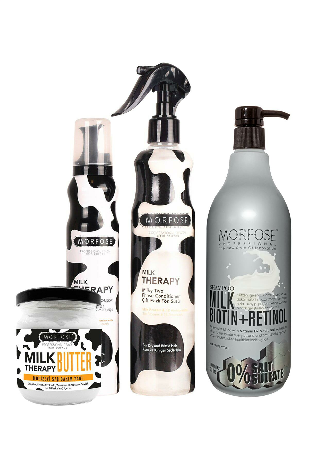 Morfose Sülfatsız Milk Biotin+Retinol İçerikli Tuzsuz Şampuanı 4'lü Saç Bakım Ve Şekillendirme Seti