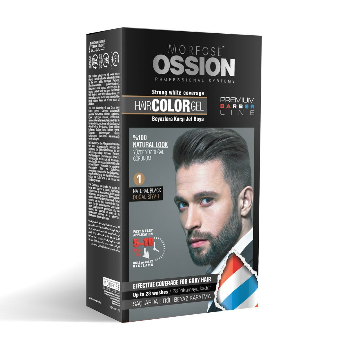 Ossion PR.Barber Erkek Saç Jel Boya Doğal Siyah No:1 40 ml
