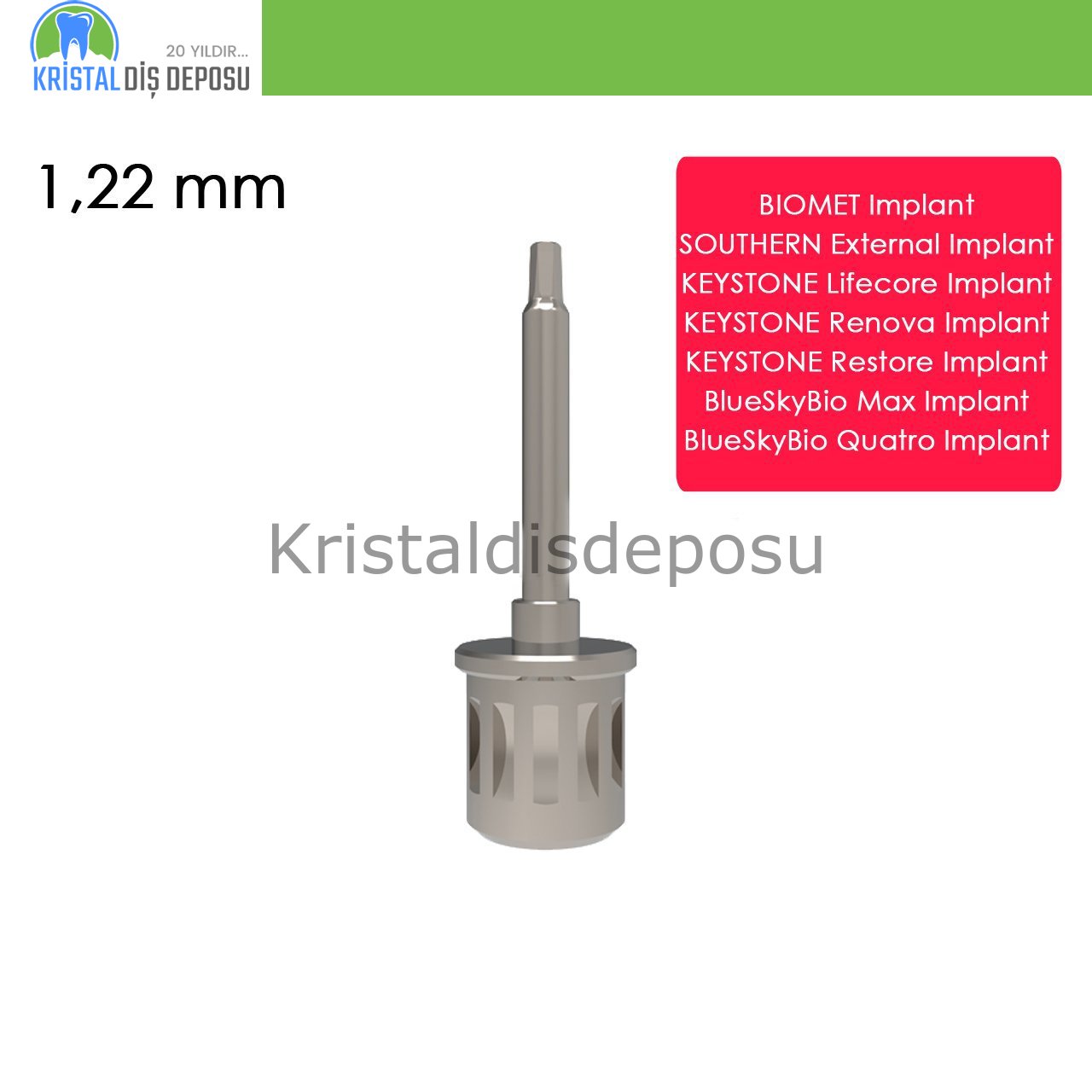Biomet Implant için Screwdriver 1,22 mm