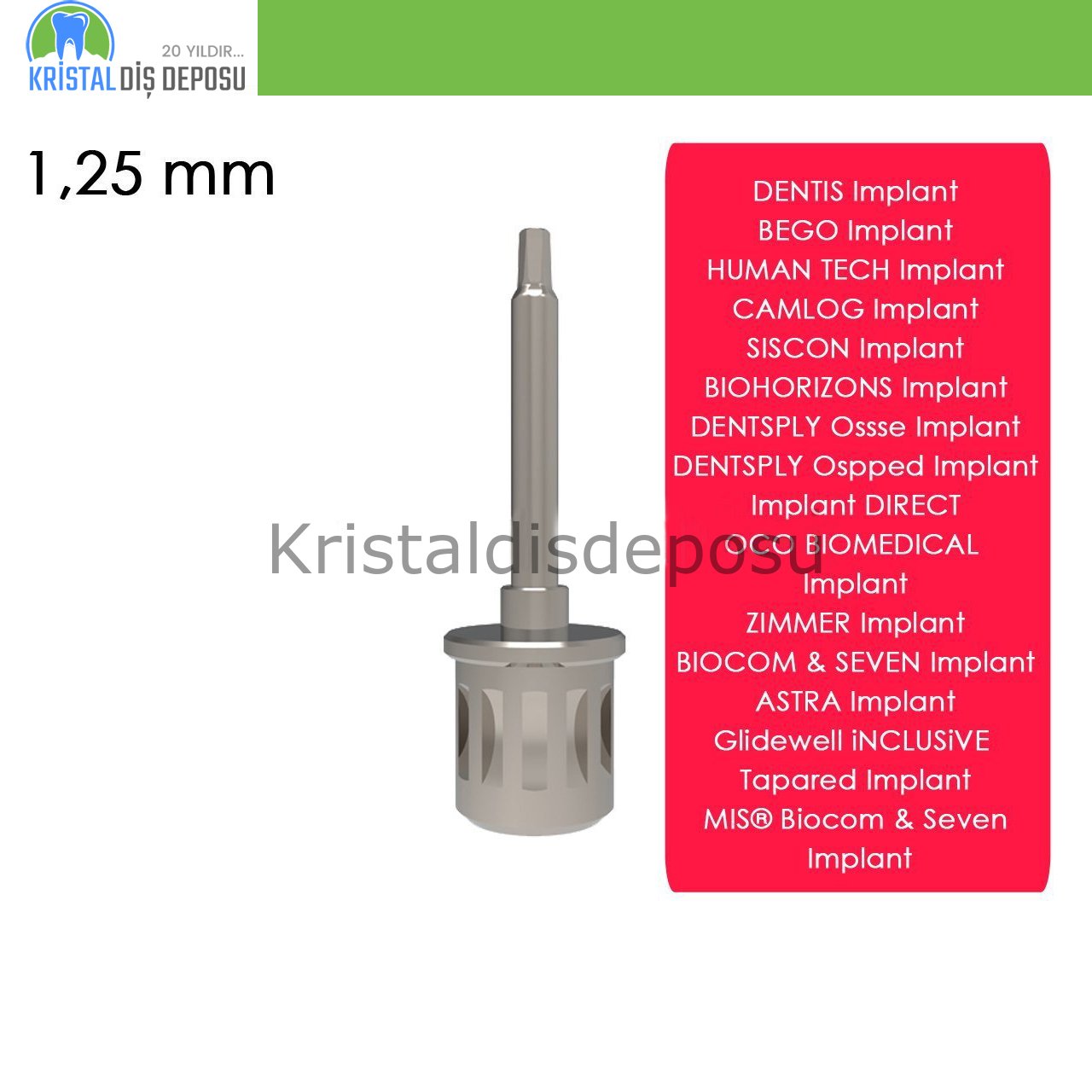Biohorizons Implant için Screwdriver 1,25 mm