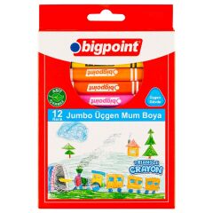 Bigpoint Jumbo Üçgen Mum Boya 12 Renk 24'lü Paket