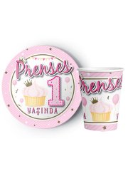 8'li Karton Tabak -  Bardak 1 Yaş Pembe