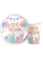 8'li Karton Tabak -  Bardak Soft İyi ki Doğdun