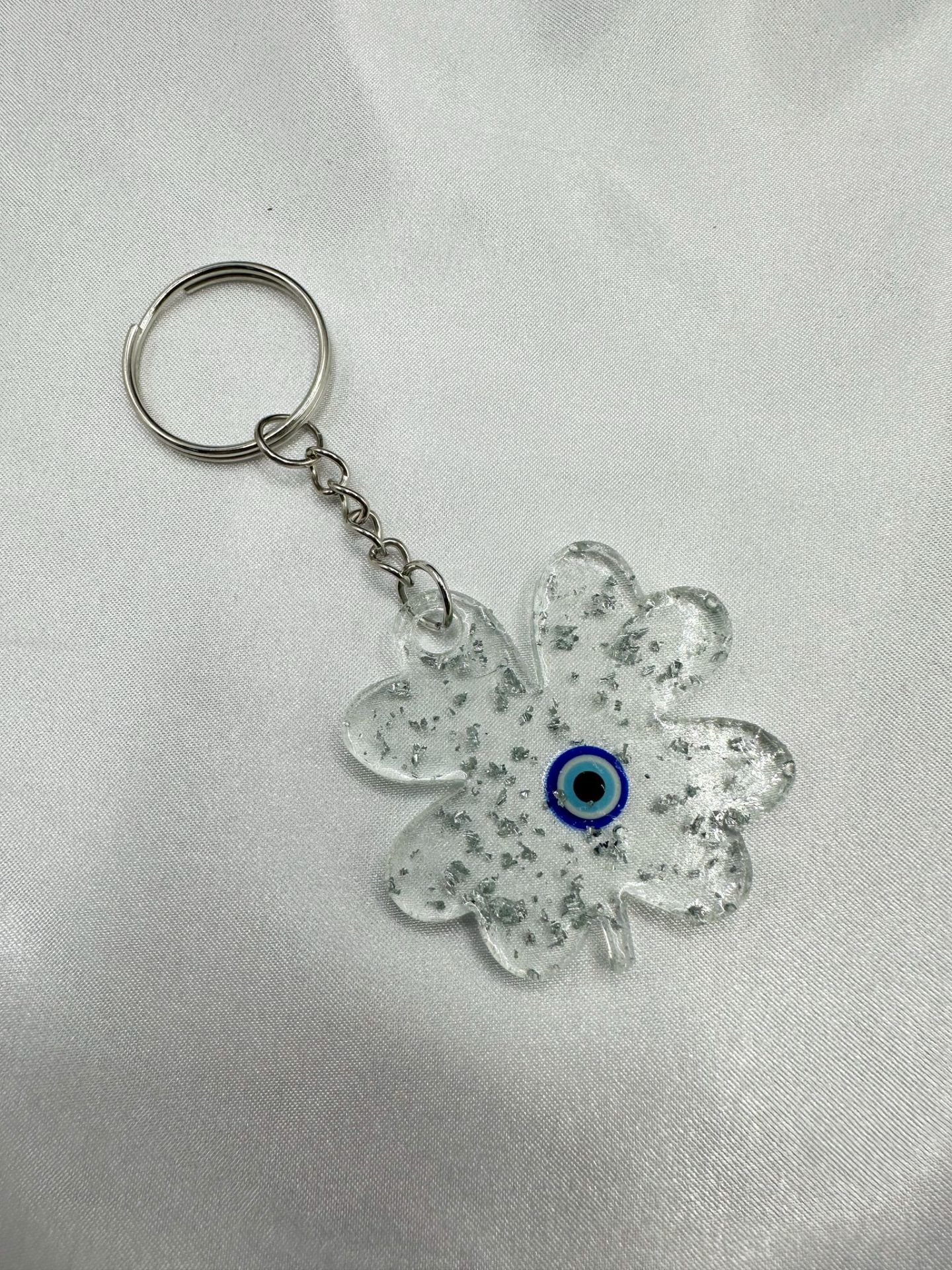 Epoksi Anahtarlık 13 (25 adet) Nazar Boncuklu Gümüş