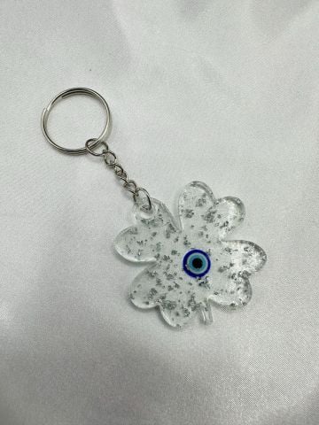 Epoksi Anahtarlık 13 (25 adet) Nazar Boncuklu Gümüş