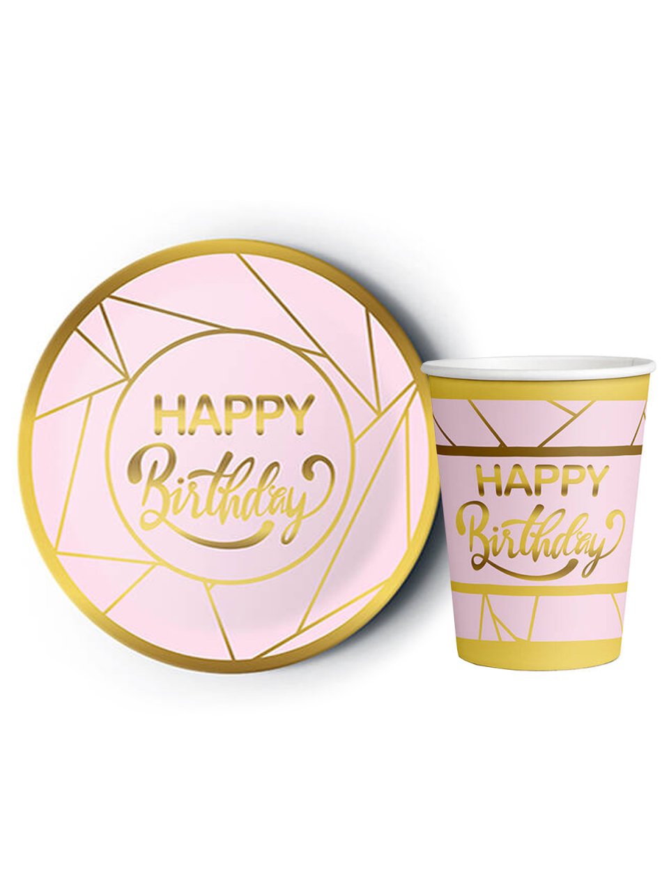 8'li Karton Tabak -  Bardak Yaldızlı Happy Birthday