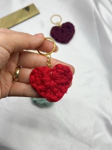 Kalp Makrome Anahtarlık  25 adet Bordo