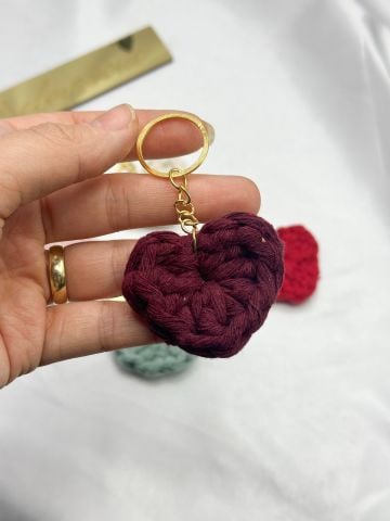 Kalp Makrome Anahtarlık  25 adet Bordo