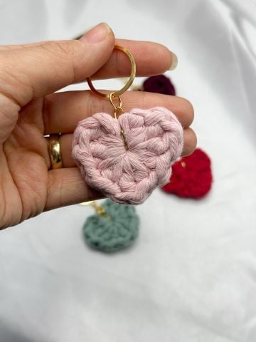 Kalp Makrome Anahtarlık  25 adet Pembe