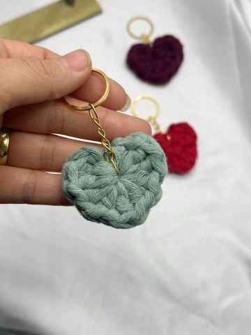 Kalp Makrome Anahtarlık  25 adet Petrol Yeşili