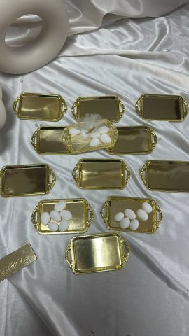 Hediyelik Mini Tepsi 12 adet Yuvarlak - Gold