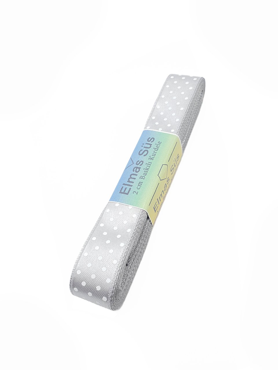 Puantiyeli Saten Kurdele 2cm Gri