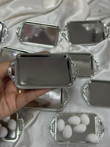 Hediyelik Mini Tepsi 12 adet Kare - Gümüş