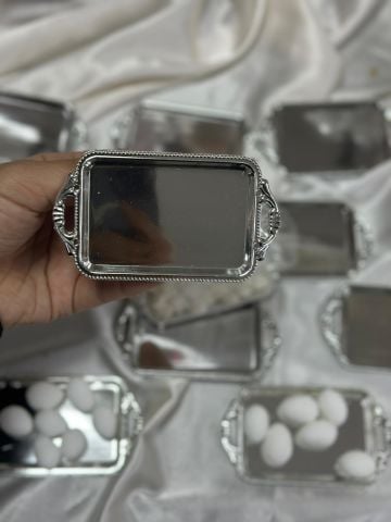 Hediyelik Mini Tepsi 12 adet Kare - Gümüş