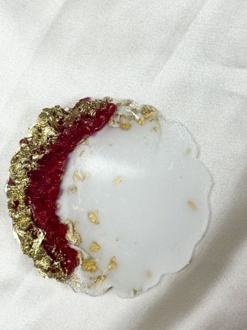 Taşlı Varaklı Epoksi Magnet Kırmızı - Altın