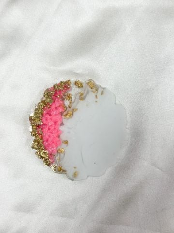 Taşlı Varaklı Epoksi Magnet Pembe - Altın