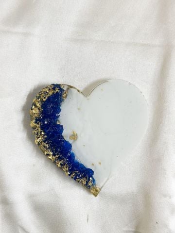 Kalp Taş Varaklı  Epoksi Magnet Mavi