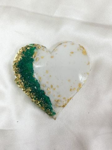 Kalp Taş Varaklı  Epoksi Magnet Yeşil