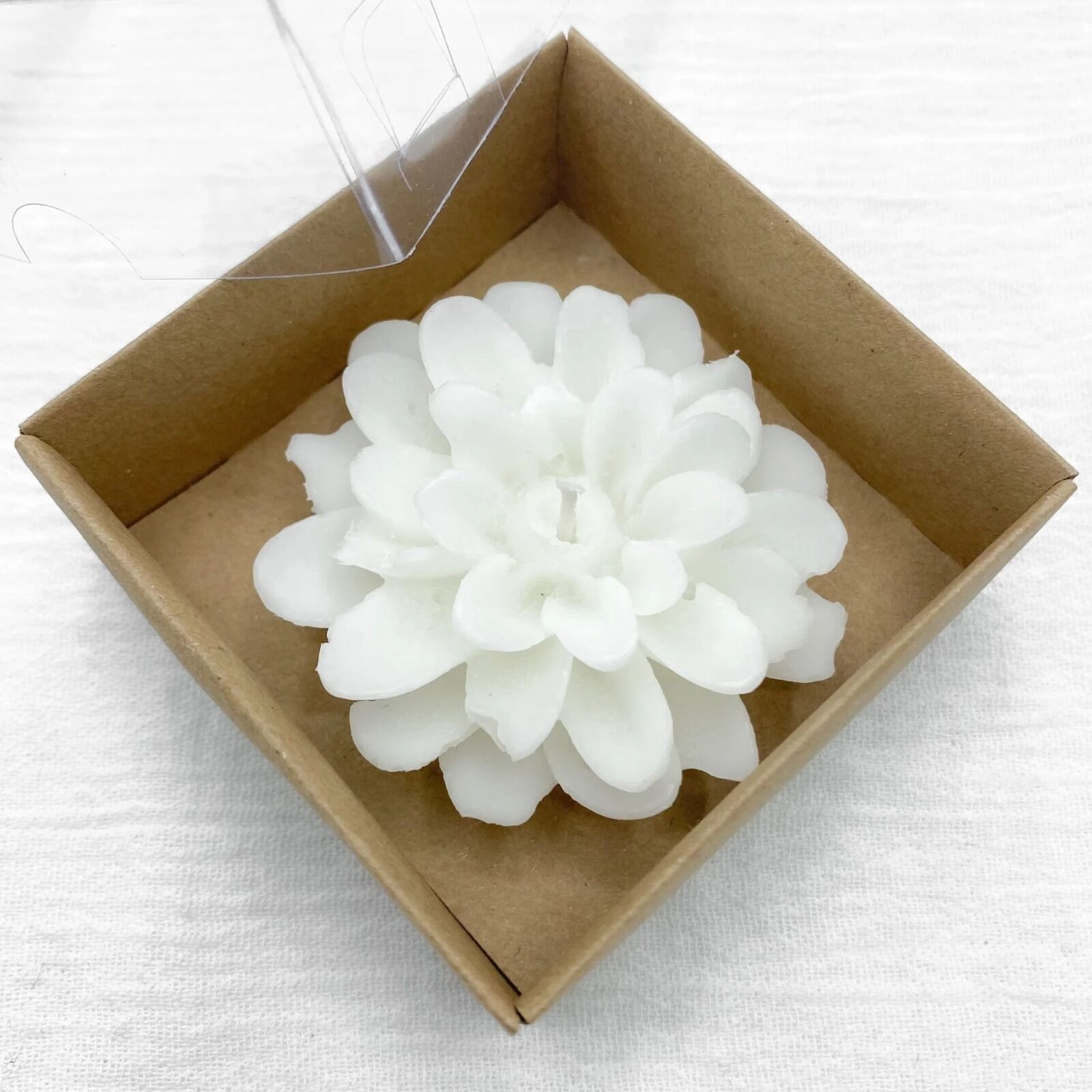 Lotus Kutulu Çiçek Mum (12 adet) Krem - Kraft Kutu