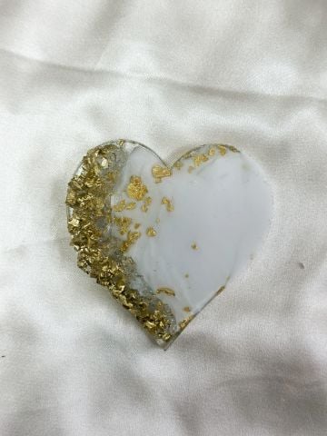 Kalp Taş Varaklı  Epoksi Magnet Gold