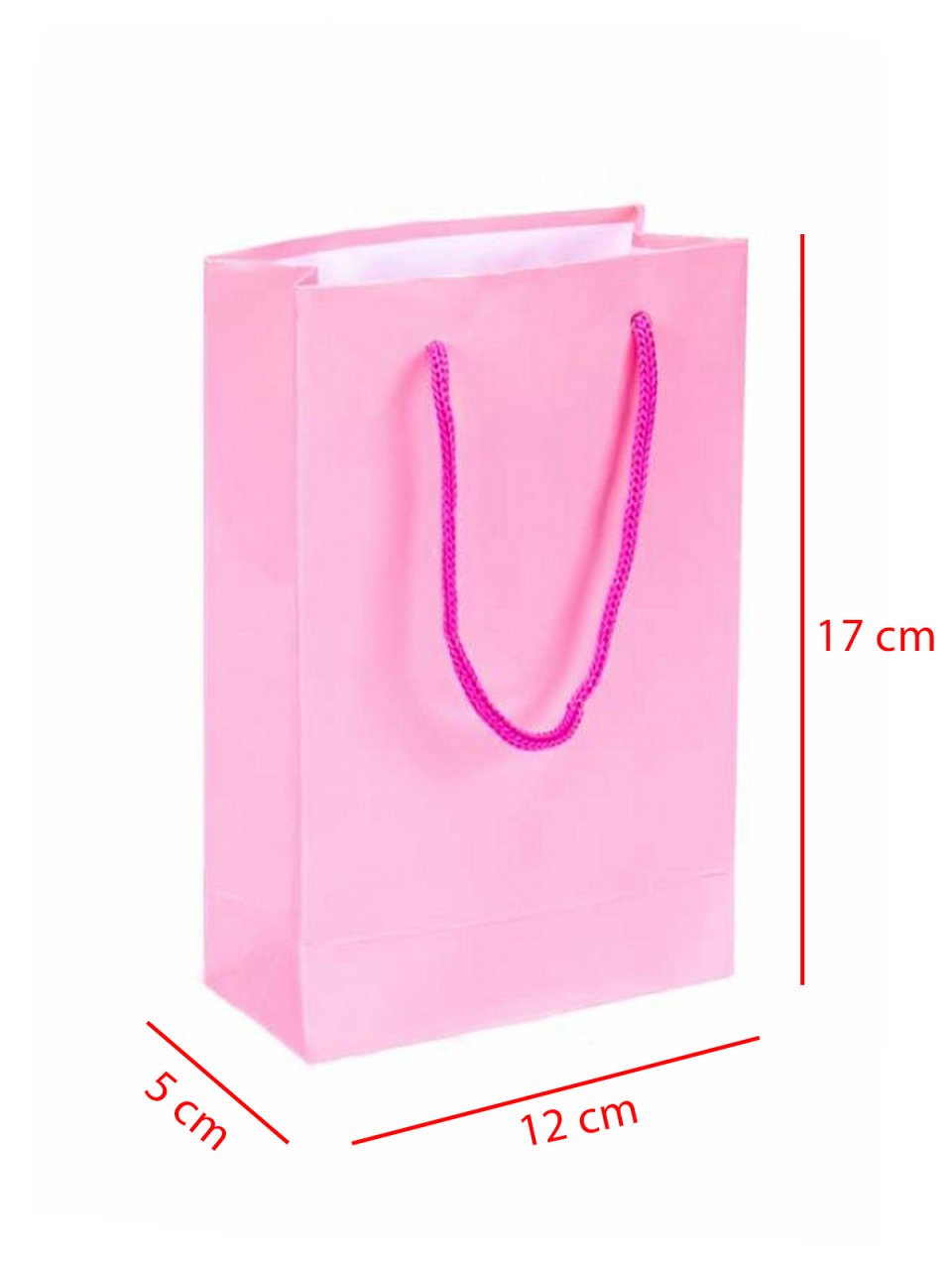 12 x 5 x 17 İp Saplı Kağıt Çanta (25 adet) Pembe