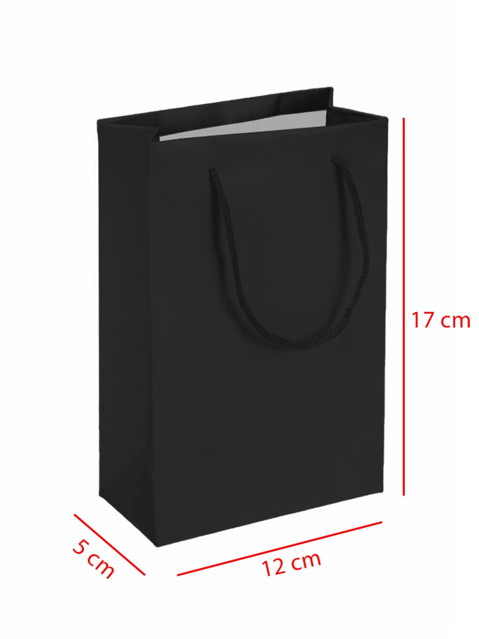 12 x 5 x 17 İp Saplı Kağıt Çanta (25 adet) Siyah