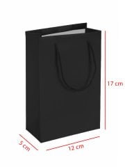 12 x 5 x 17 İp Saplı Kağıt Çanta (25 adet) Siyah