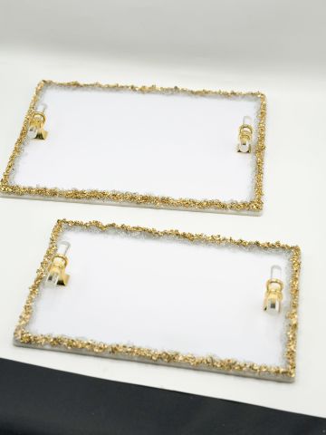 Dikdörtgen Kenarı Taşlı Varaklı Pleksi Tepsi 2 li