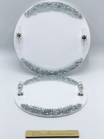 Yuvarlak Varaklı Taşlı Epoksi tepsi 2 li