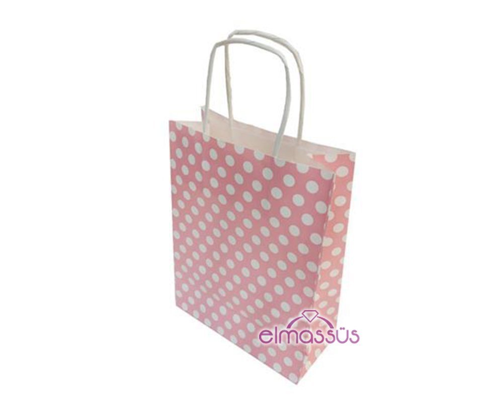 Puantiyeli Kraft Karton Çanta Pembe