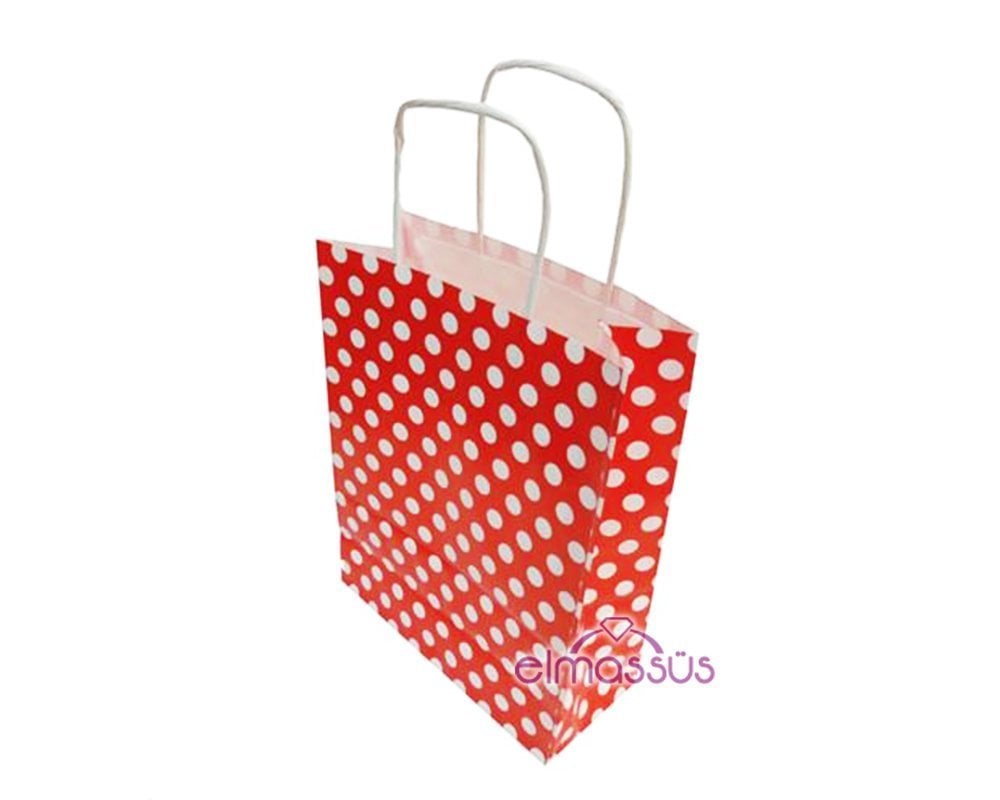 Puantiyeli Kraft Karton Çanta Kırmızı