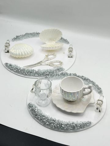 Epoksi İsteme  Tepsi Seti Gümüş