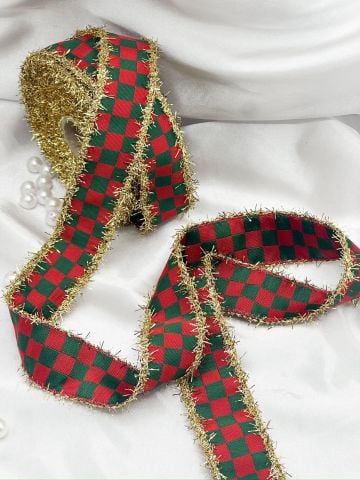 Simli Yılbaşı Kurdelesi 5 metre Altın Simli Ekose