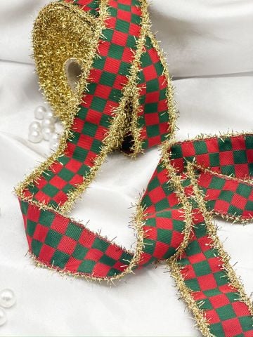 Simli Yılbaşı Kurdelesi 5 metre Altın Simli Ekose