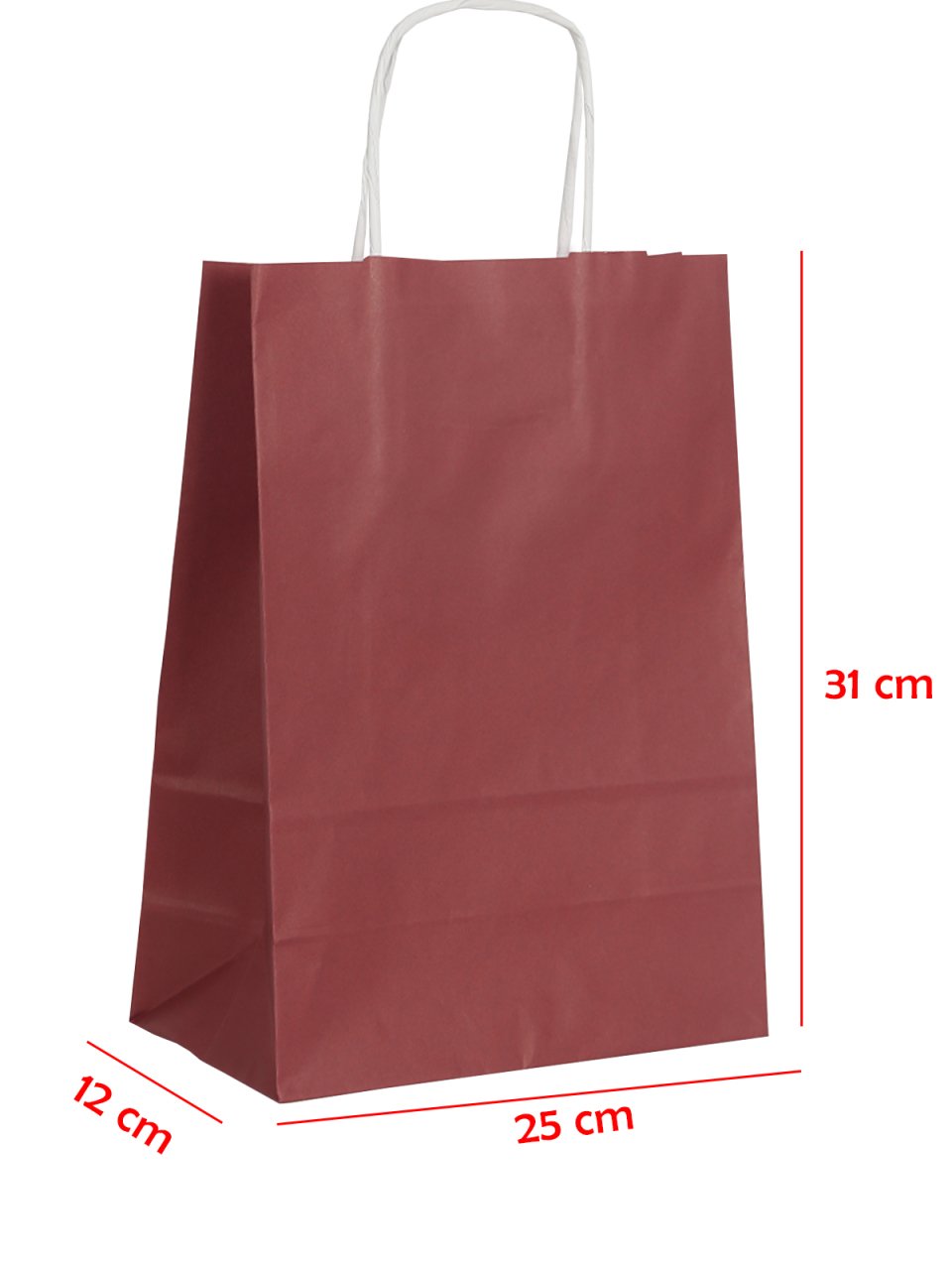 25 x 12 x 31 Büküm Saplı Kağıt Çanta (25 adet) Bordo