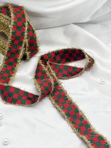 Simli Yılbaşı Kurdelesi 5 metre Altın Simli Ekose