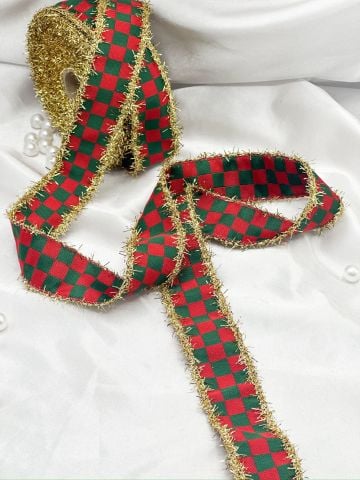 Simli Yılbaşı Kurdelesi 5 metre Altın Simli Ekose