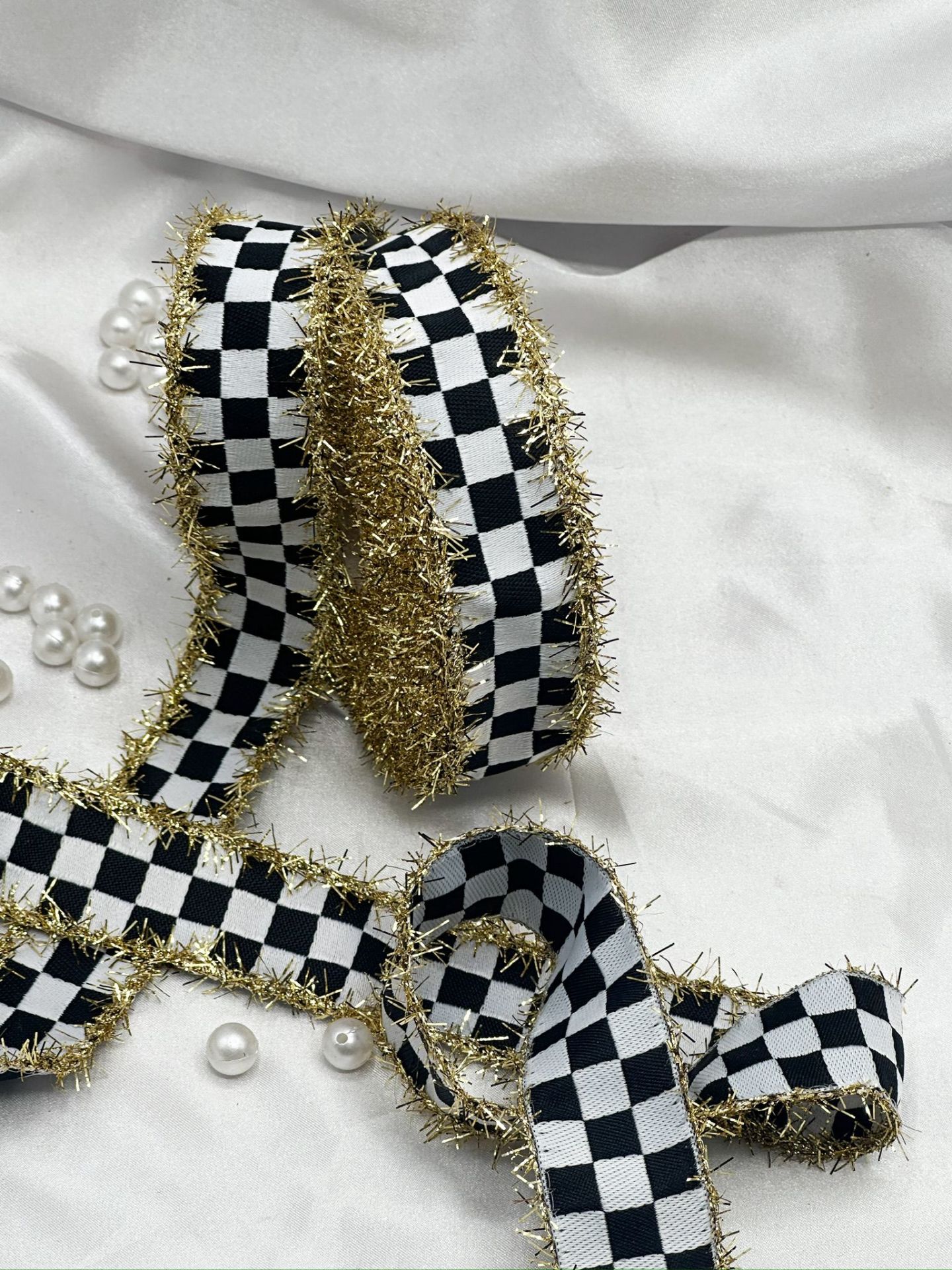 Simli Yılbaşı Kurdelesi 5 metre Altın Simli Dama