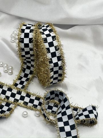 Simli Yılbaşı Kurdelesi 5 metre Altın Simli Dama