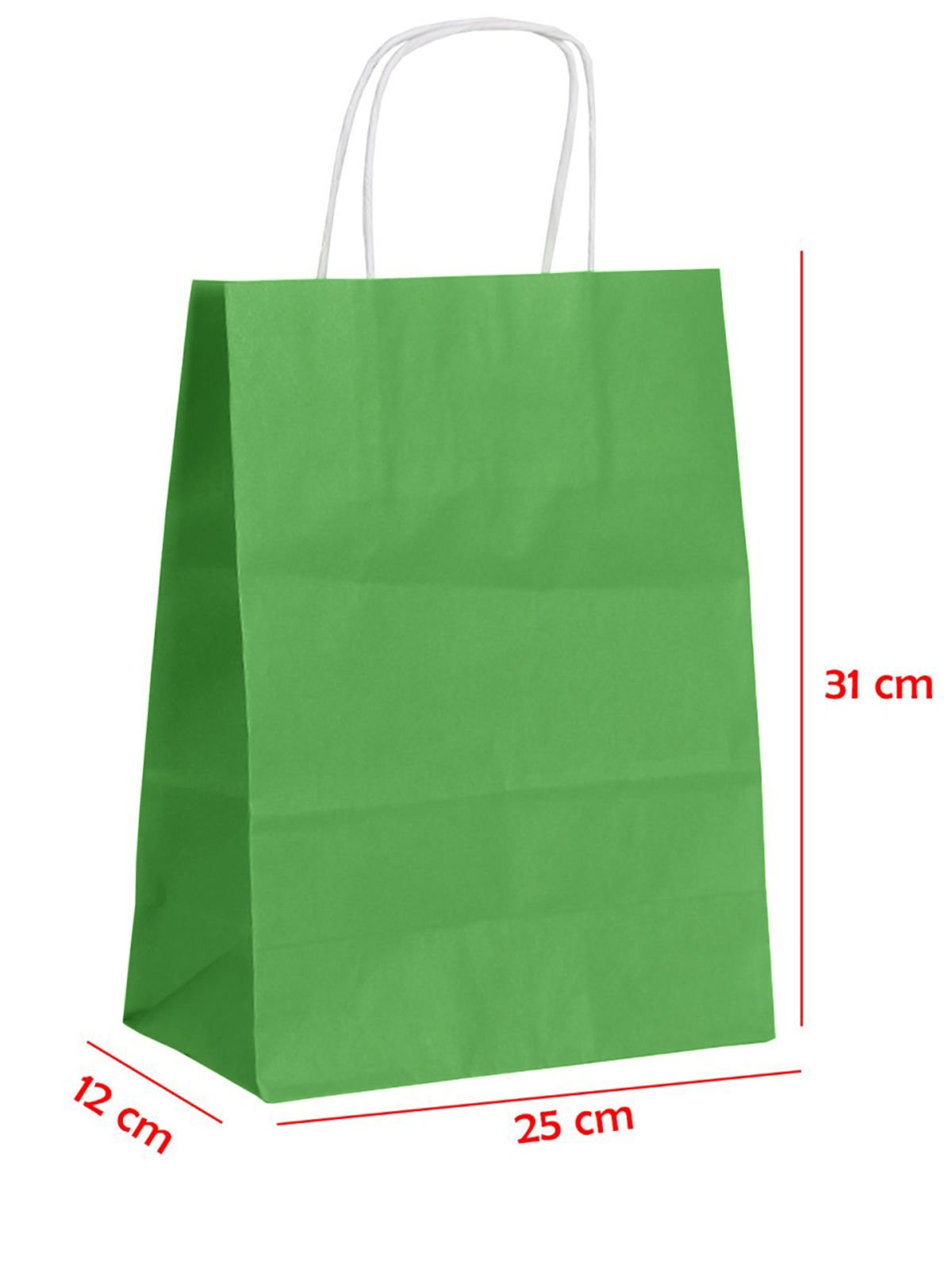 25 x 12 x 31 Büküm Saplı Kağıt Çanta (25 adet) Yeşil
