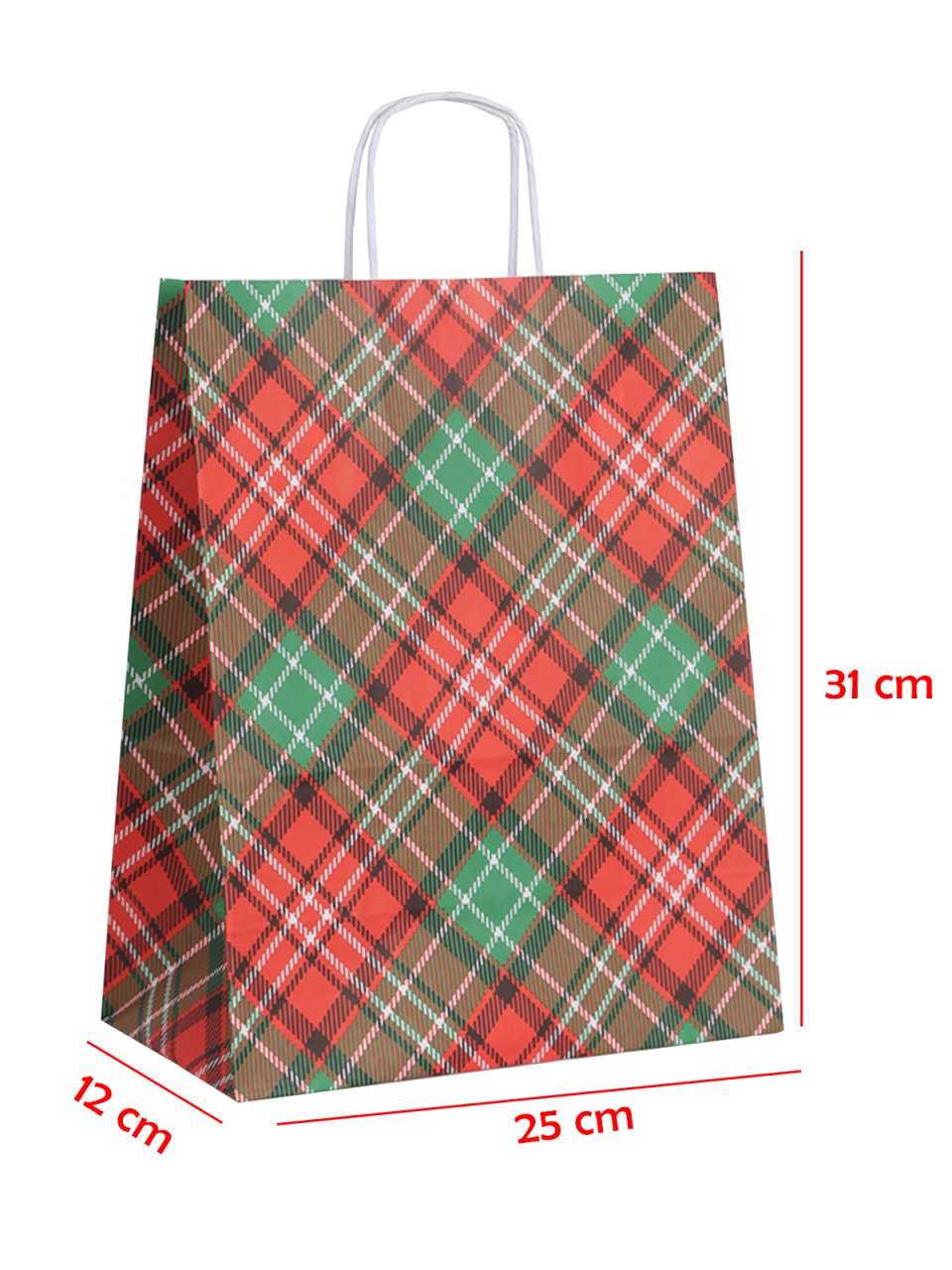 25 x 12 x 31 Büküm Saplı Kağıt Çanta (25 adet) Ekose