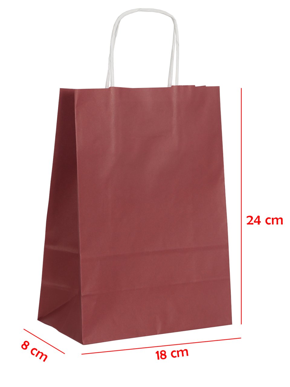 18 x 8 x 24 Büküm Saplı Kağıt Çanta (25 adet) Bordo