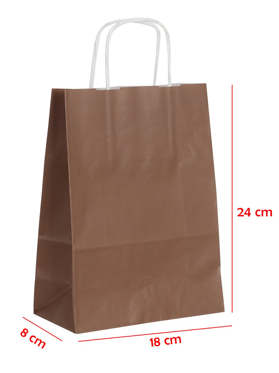 18 x 8 x 24 Büküm Saplı Kağıt Çanta (25 adet) Kahverengi