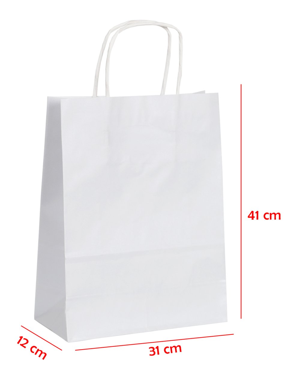 31 x 12 x 41 Büküm Saplı Kağıt Çanta (25 adet) Beyaz